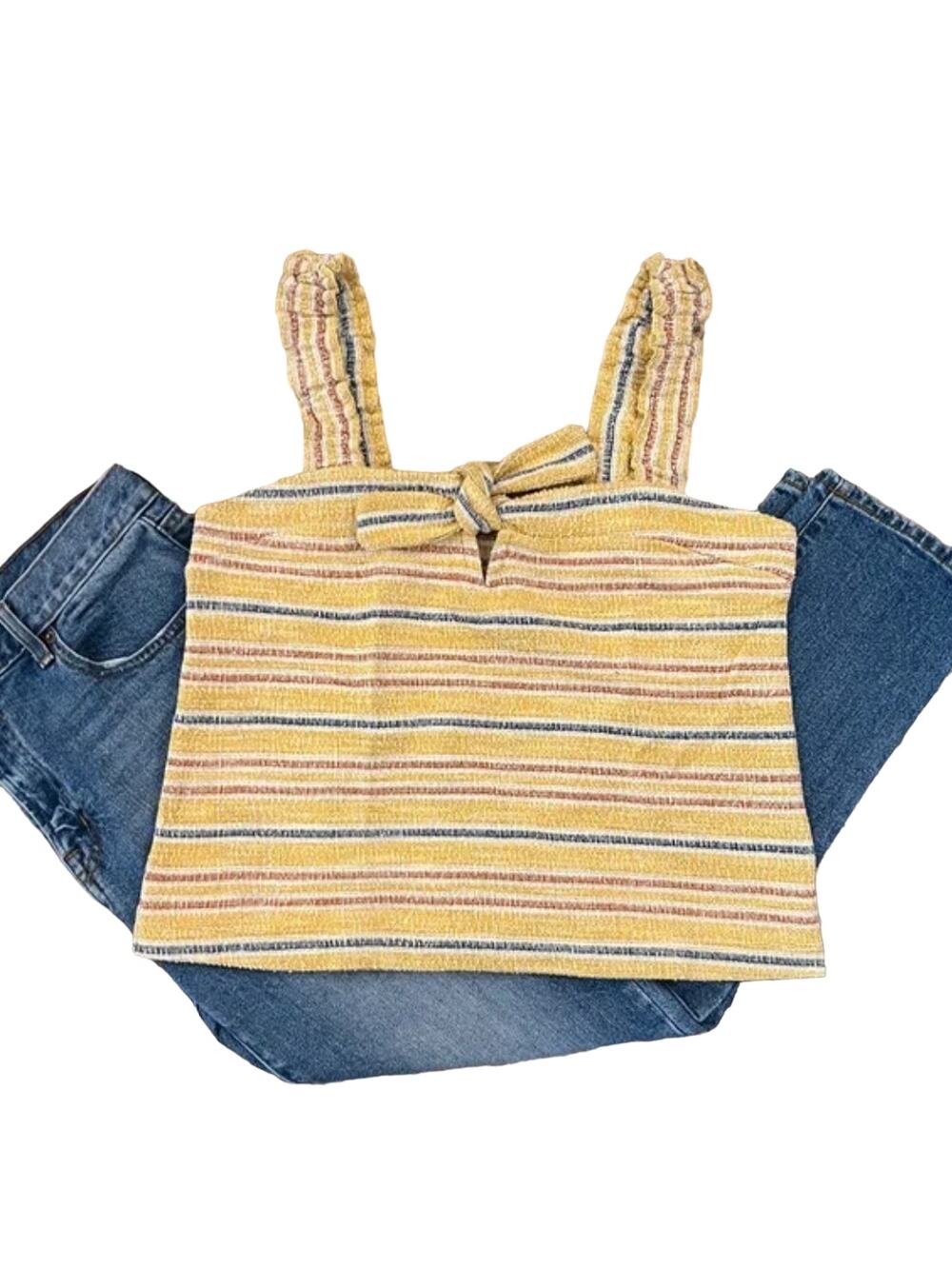 NWT Madewell Texture & Thread Yellow, Blue, Pink/Coral & Ivory Stripe Top